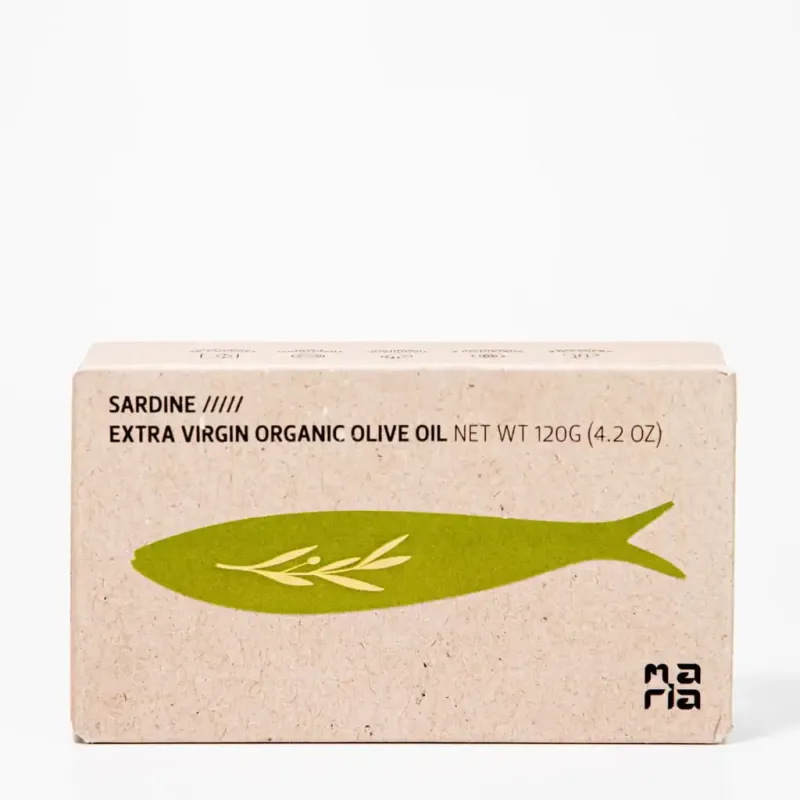 Maria Organic sardines in biologische extra vierge olijfolie – voorkant